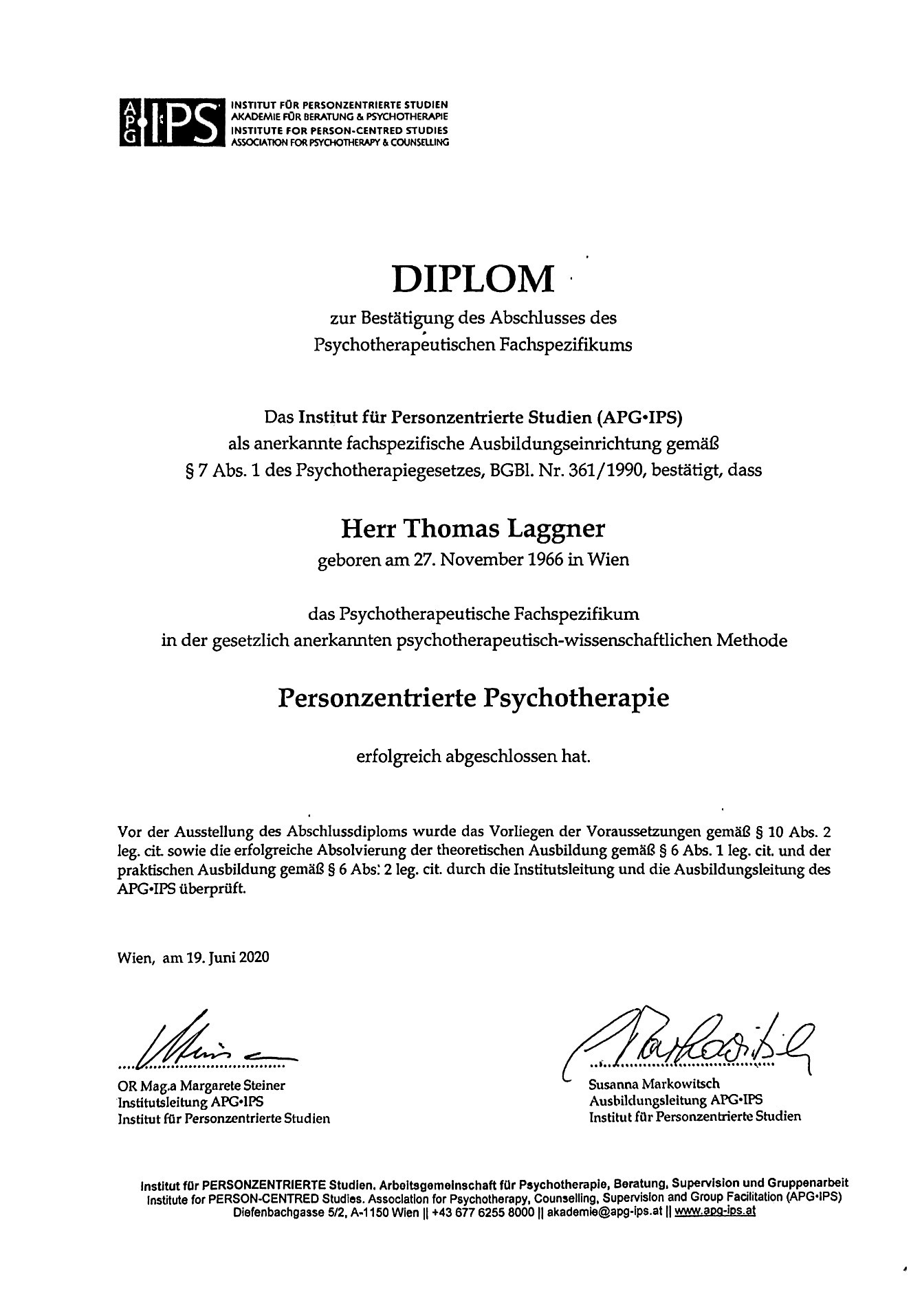 IPS Personzentrierte Psychotherapie - Staatlich anerkannter Psychotherapeut