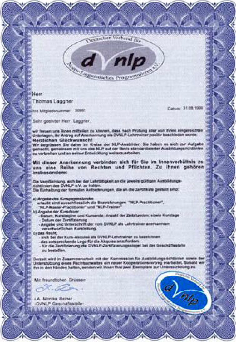 NLP Lehrtrainer DVNLP 2001